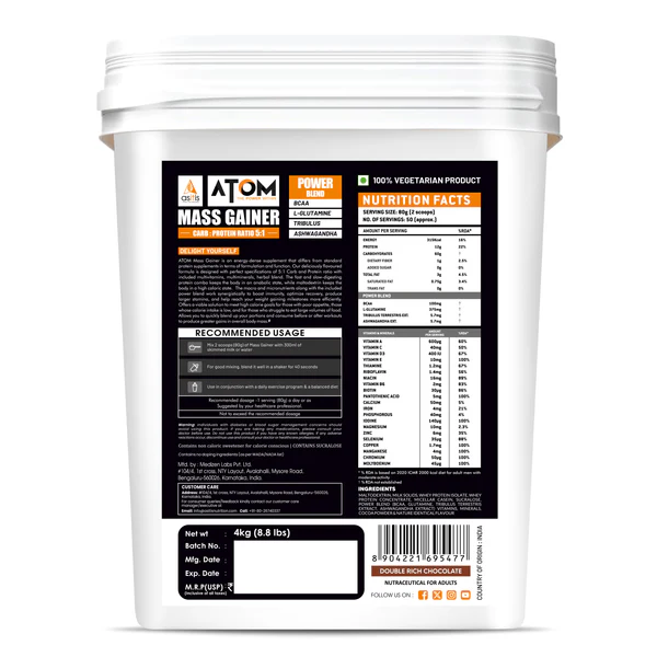 ATOM Mass Gainer with BCAA, L-Glutamine, Tribulus, Ashwagandha - Image 3